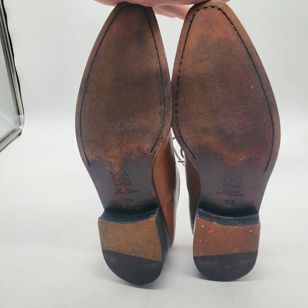 ◇◇ Saks Fifth Avenue Mens Leather Oxford Cap Toe Shoes Size 10.5